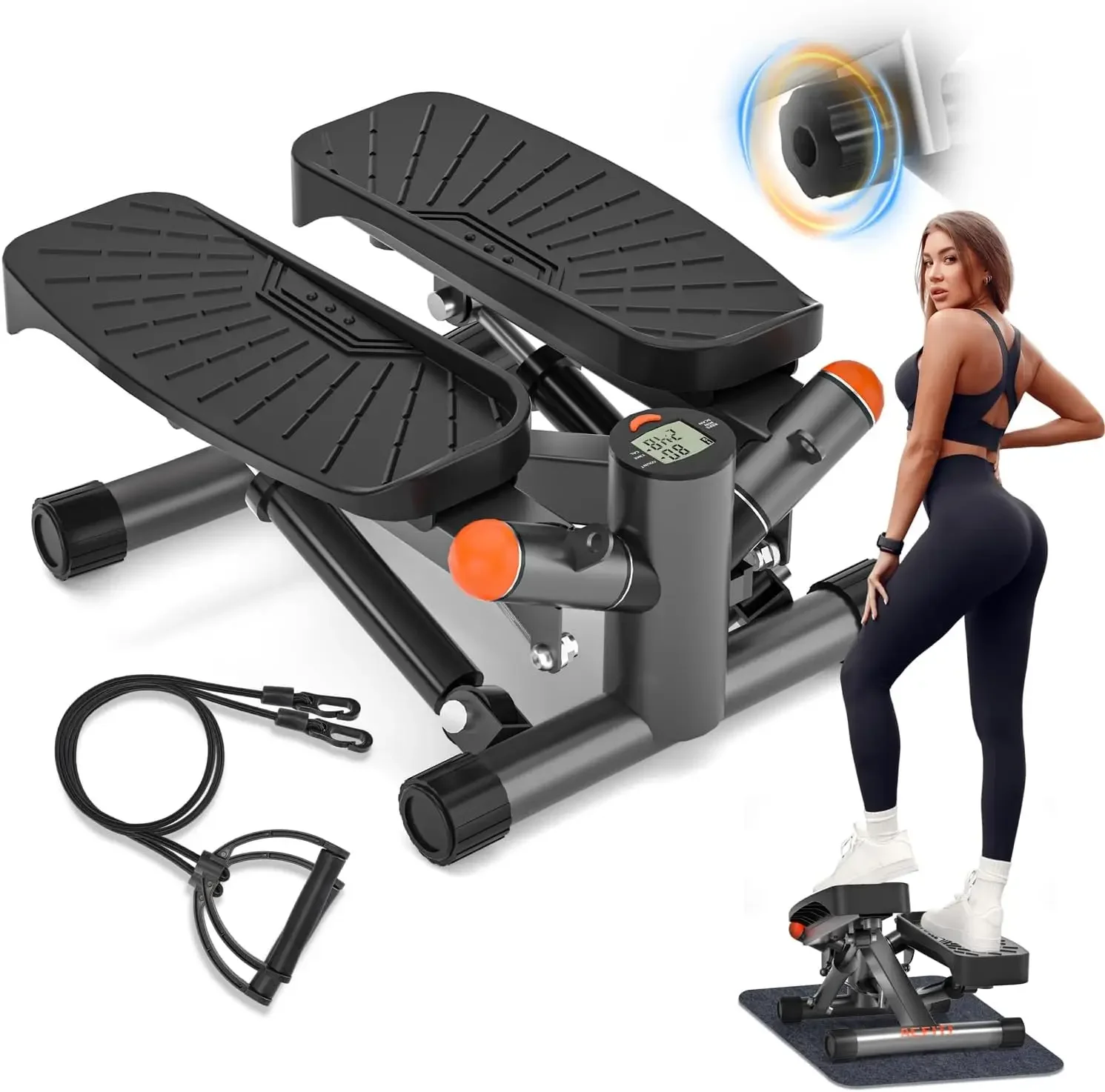 for Exercise at Home, Mini Stair Stepper with Resistance Bands,Adjustable Height Twist Stepper with 350lbs Loading Capa