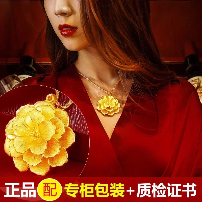 

Women's Pure 24k Big Flowers Pendant Jewelry 100% Plated Real 999 Gold 18k Necklace Wedding Gift For Mother For Women's Gifts