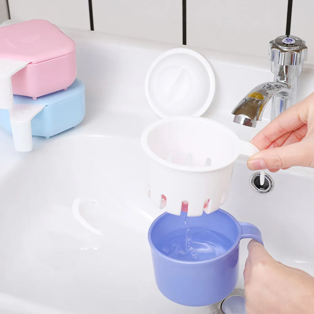 1Pcs False Teeth Storage Box Denture Bath Container Made of Premium PP Hanging Net Design Lightweight Portable for Elderly