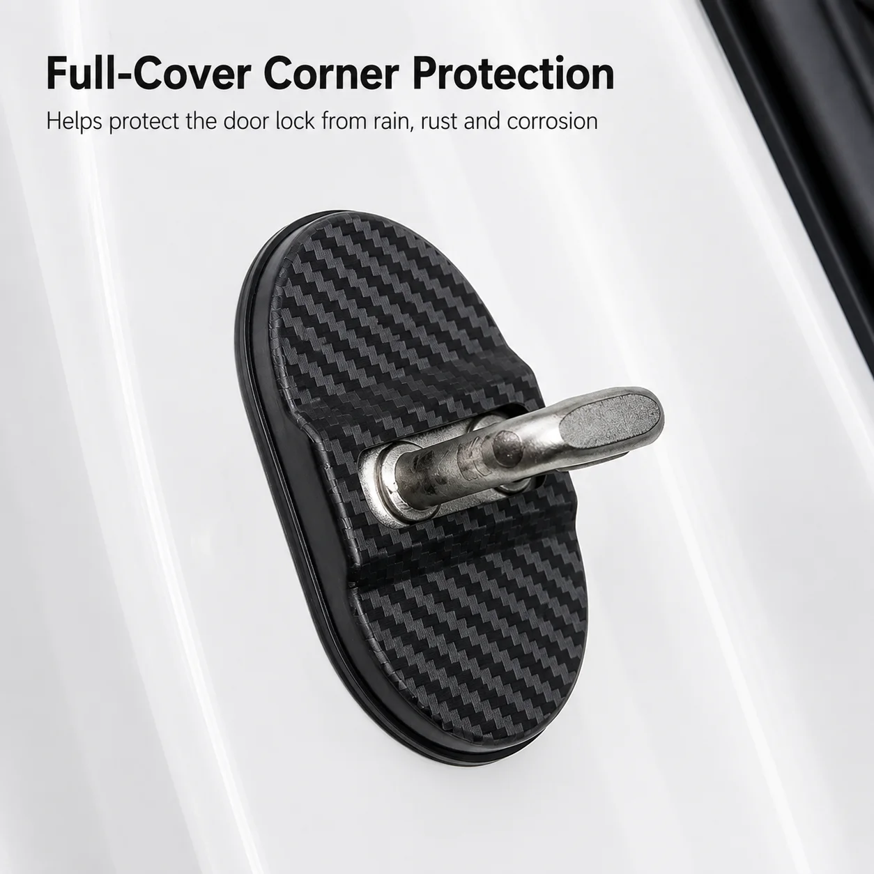 4PCS Carbon Fiber Car Door Lock Cover Universal Self-Adhesive Protective Cover Shock Absorbing Noise Reducing Waterproof