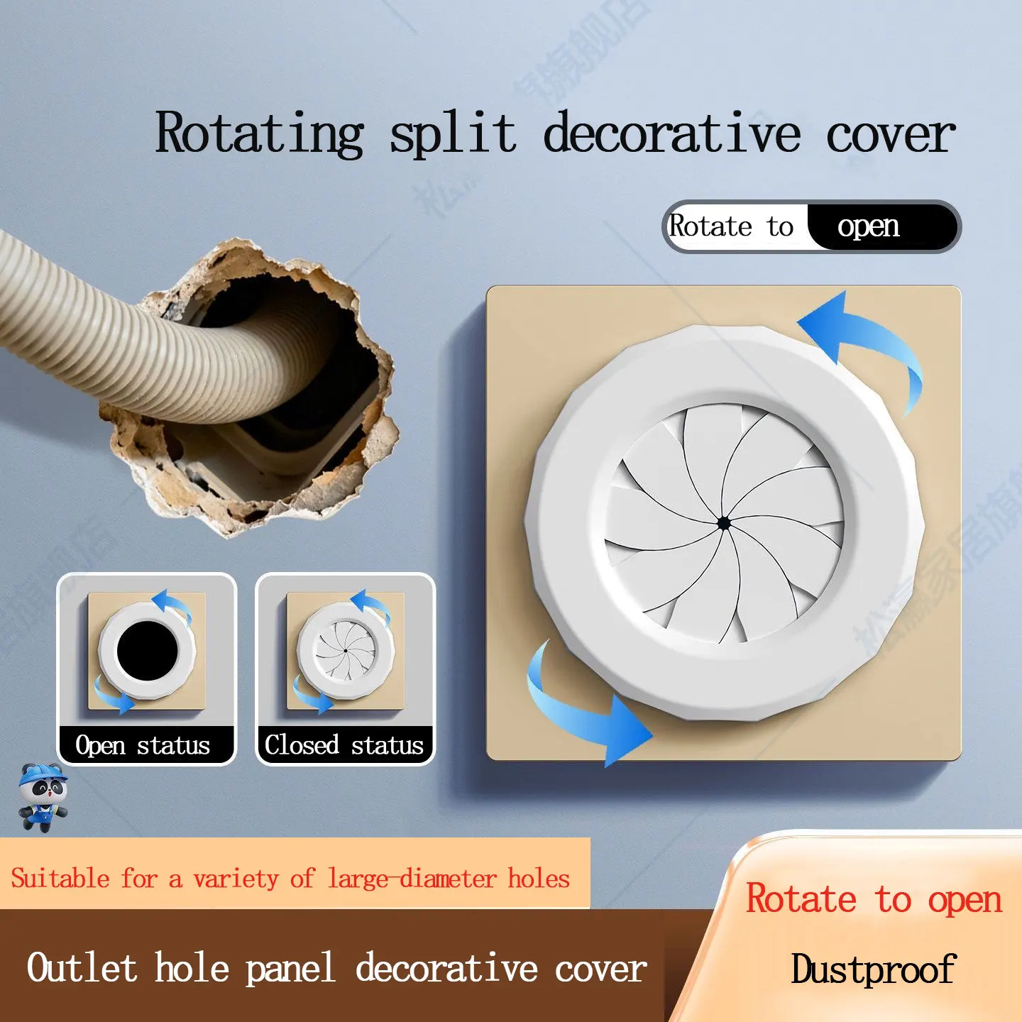 Household Blank Panel with Outlet Holes TV Wall Cover Wire-Through Sockets Unsightly Decorations Hiding Hole Cover