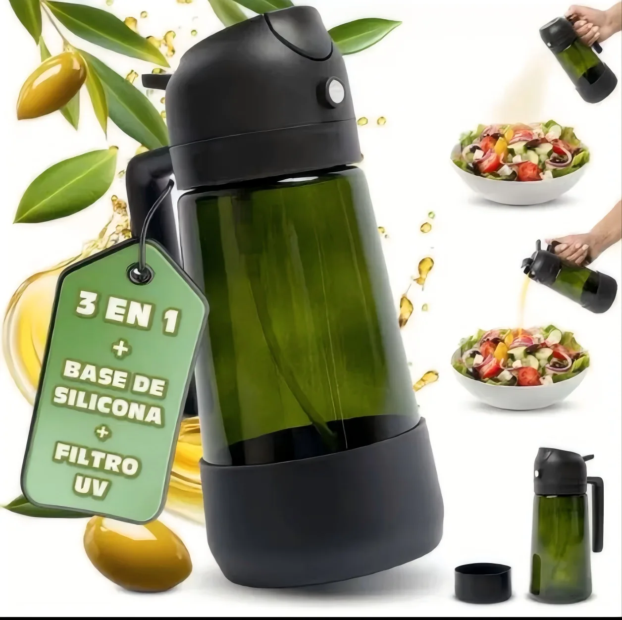 

3 En1 600ml Glass Spray Oil Sprayer Bottle Spray Oil Dispenser Oil Jar Cruet BBQ Kitchen Baking Roasting Picnic Kitchen Tool