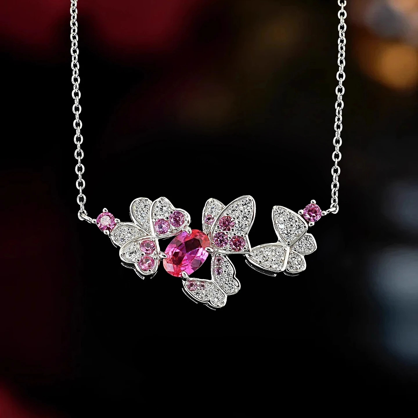 

Prosperous 925 Silver Collarbone Necklace Full of Diamonds, Butterfly Flowers, Light Luxury, Sweet and Colorful Treasures