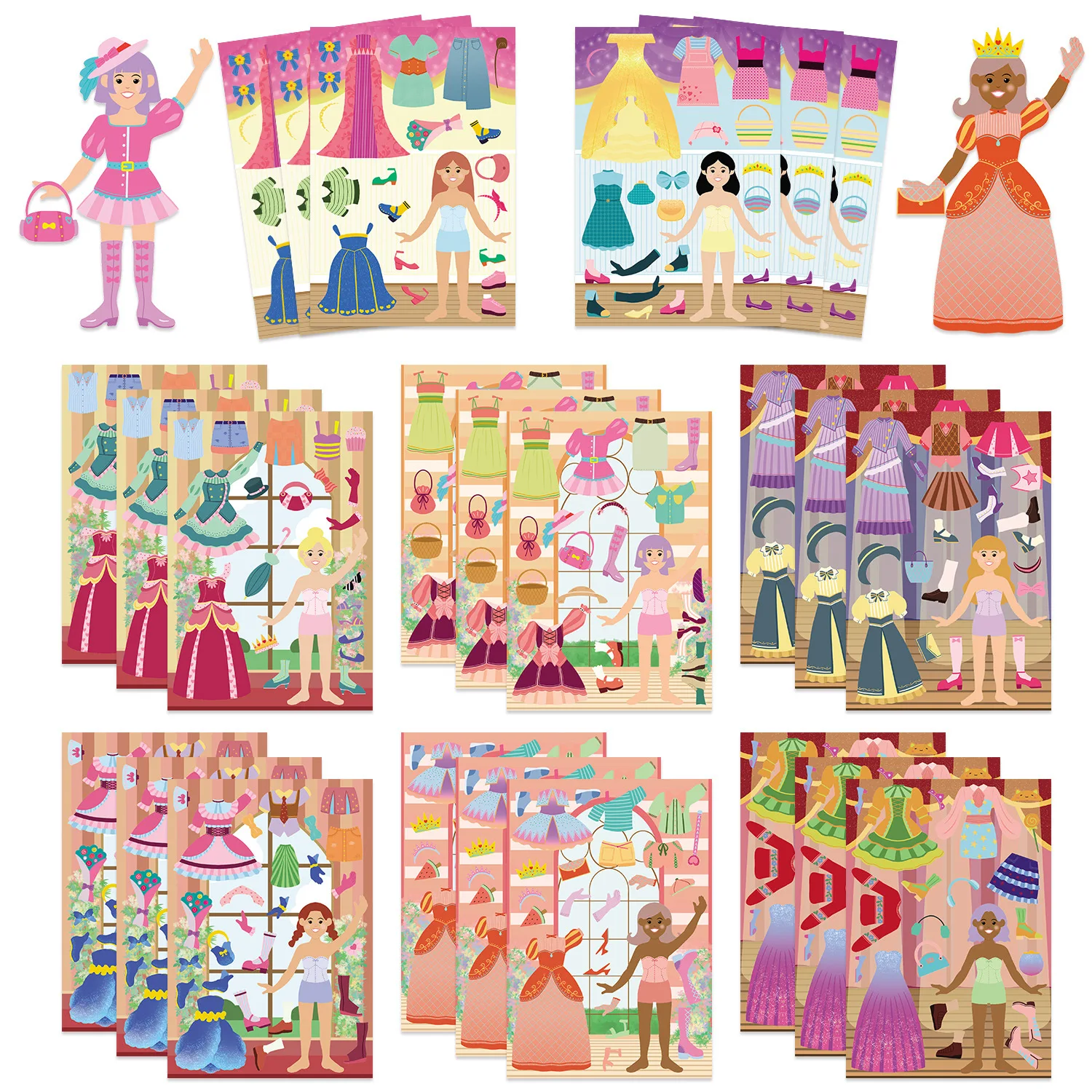 

8pcs Disney Cartoon Princess Face-changing Puzzle Dress-up Sticker Decals for laptop phone case luggage water bottle kids toy