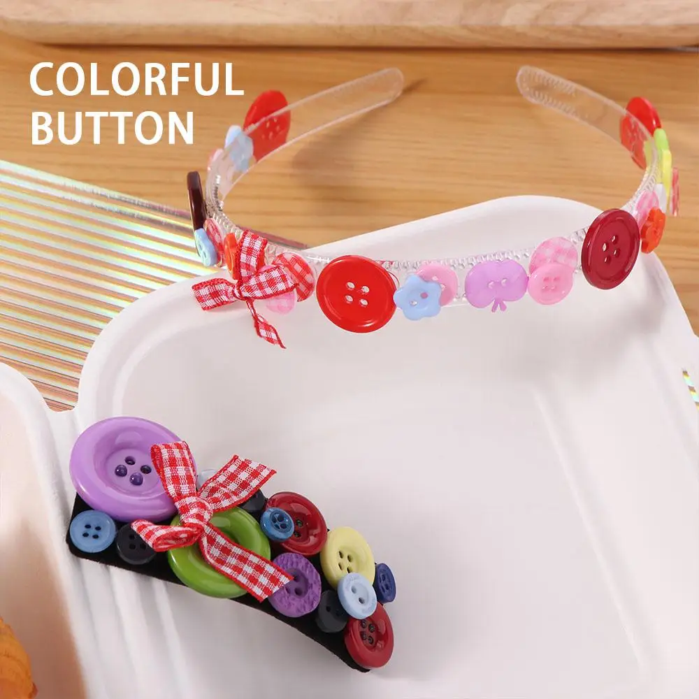 

Cute Dopamine Coloured Button Headband Face Washing Headwear Childishness Hairband Y2k Korean Style Bow Hair Clip Children