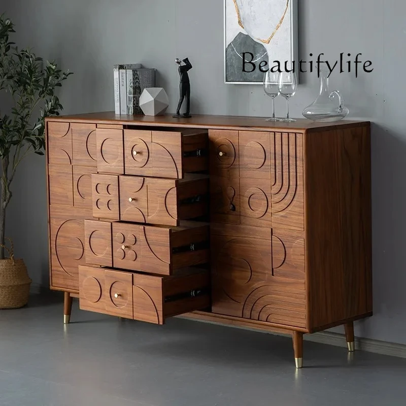 

Nordic solid wood dining side cabinet tea cabinet retro entrance entrance cabinet