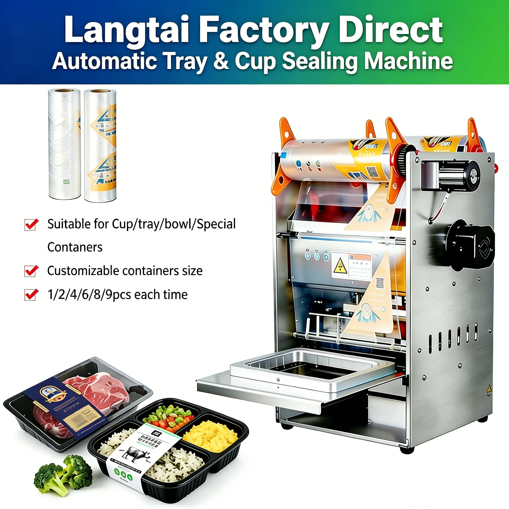 400-500 cups/h food grade cup sealer, customizable for ice cream yogurt takeaway packaging