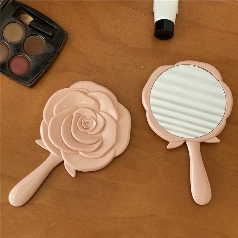 Teenage Girl Heart Rose Flower Small Makeup Mirror Portable Handheld Mini Makeup Mirror Carry Small Mirror