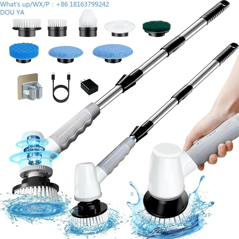 

Industrial Electric Cordless Cleaning Brush Shower Scrubber 8 Replaceable Nylon Heads 3 Adjustable Speeds Detachable Long Handle