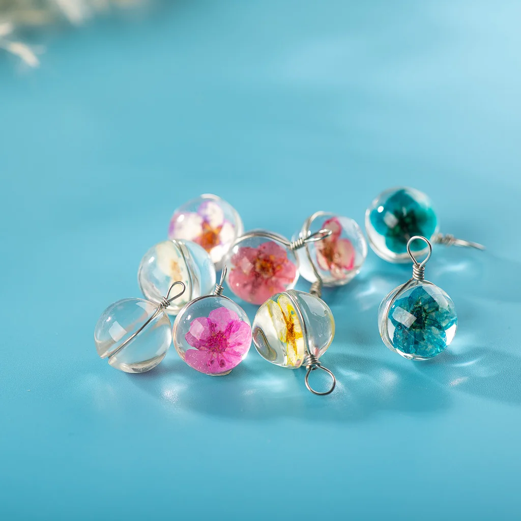 12#5pcs Iron Wire Natural Dried Flower with Glass Bead Glass Beads For DIY Earrings Bracelet Choker Jewelry Making Beads #7374