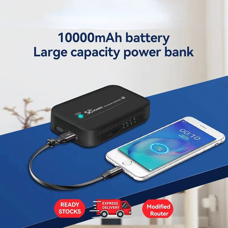 Banco de Potência Portátil para 4G LTE, Roteador Móvel, USB Tipo-C, Hotspot, Bolso WiFi, 10000mAh, Mifi Sem Fio, PW100