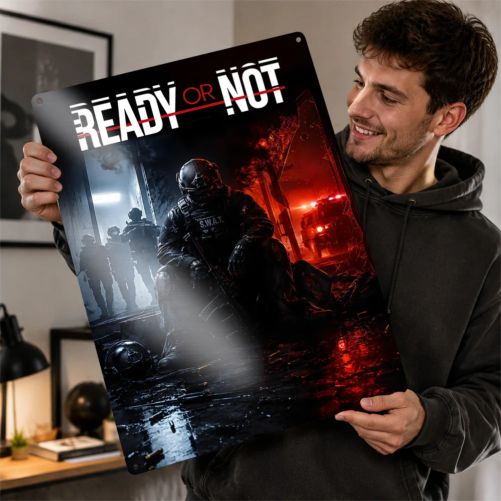 Ready Or Not SWAT Urban Patrol Aluminum Poster Illustrated Wall Art For Gaming Room Personalized Metal Sign Housewarming Gift