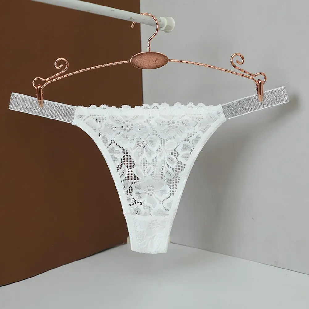 Lady Panties Sequin Thong Panties with Lace Embroidery for Women Mid Waist Underwear with Breathable Fabric Floral Details Women