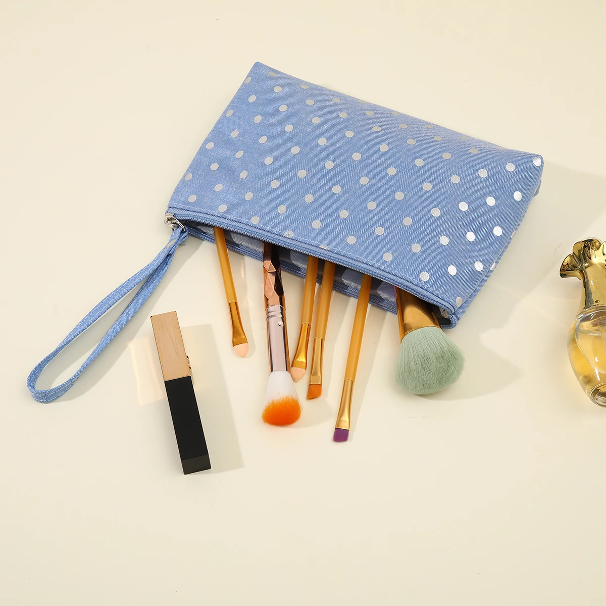Casual Hand Carry Cosmetic Bag Waterproof Canvas Wavelet Dot Wash Storage Pouch