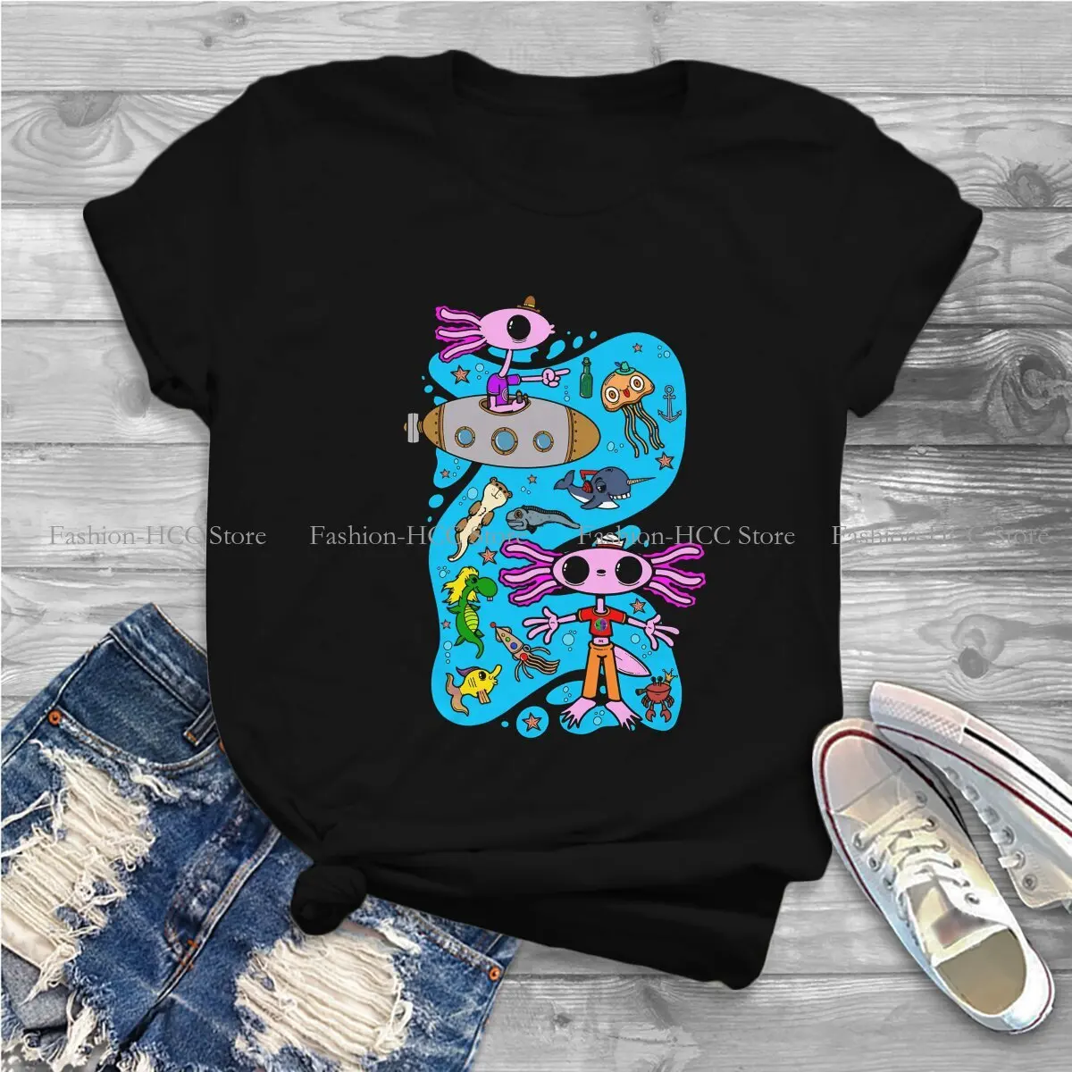 Splash Splash  Bath O Neck Polyester TShirt Axolotl Classic T Shirt Women Clothes New Design