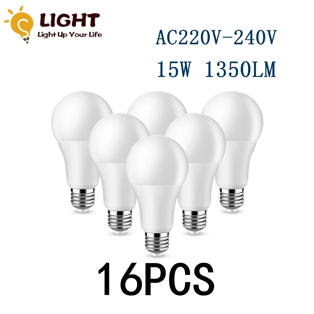 

16PCS 2022 Focos High Brightness LED Bulb Lamps A60 E27 B22 AC220V-240V 15W Power 3000K/4000K/6000K Lampada Energy Saving Lamp