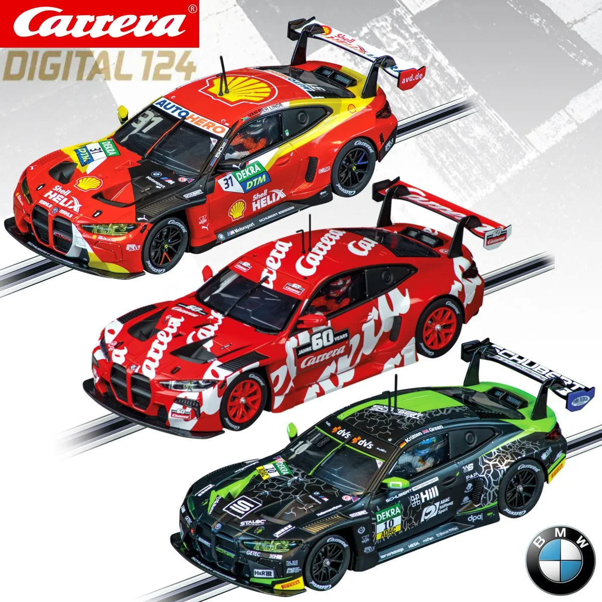 Carrera Slot Car Digital124 BMW M4 GT3 23951 Schubert Motorsport, No.31/23952 Schubert Motorsport, No.10/23953 60 Jahre Carrera