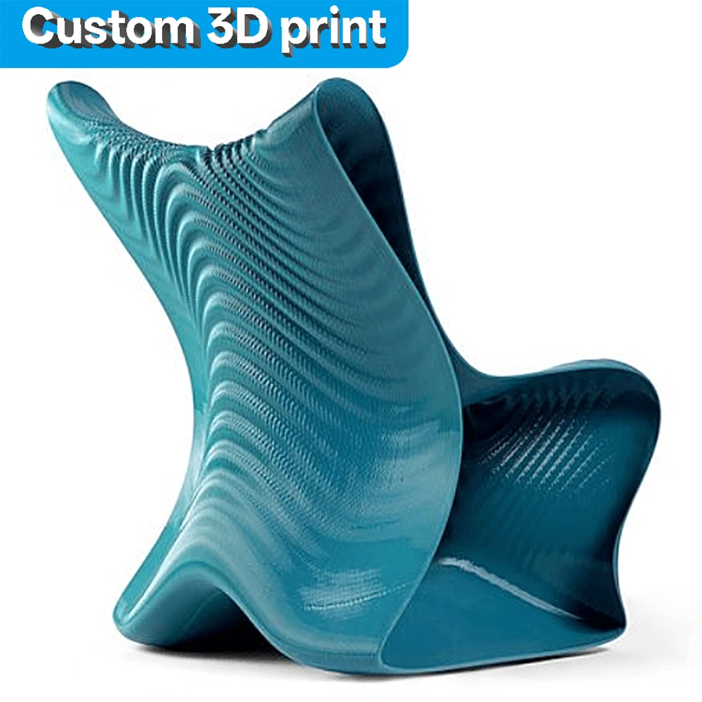 

Custom Resin 3D Printed Artistic Single Sofa Chair Italian-Style Light Luxury Wavy Peacock Blue Lounge Chair Villa Living Room