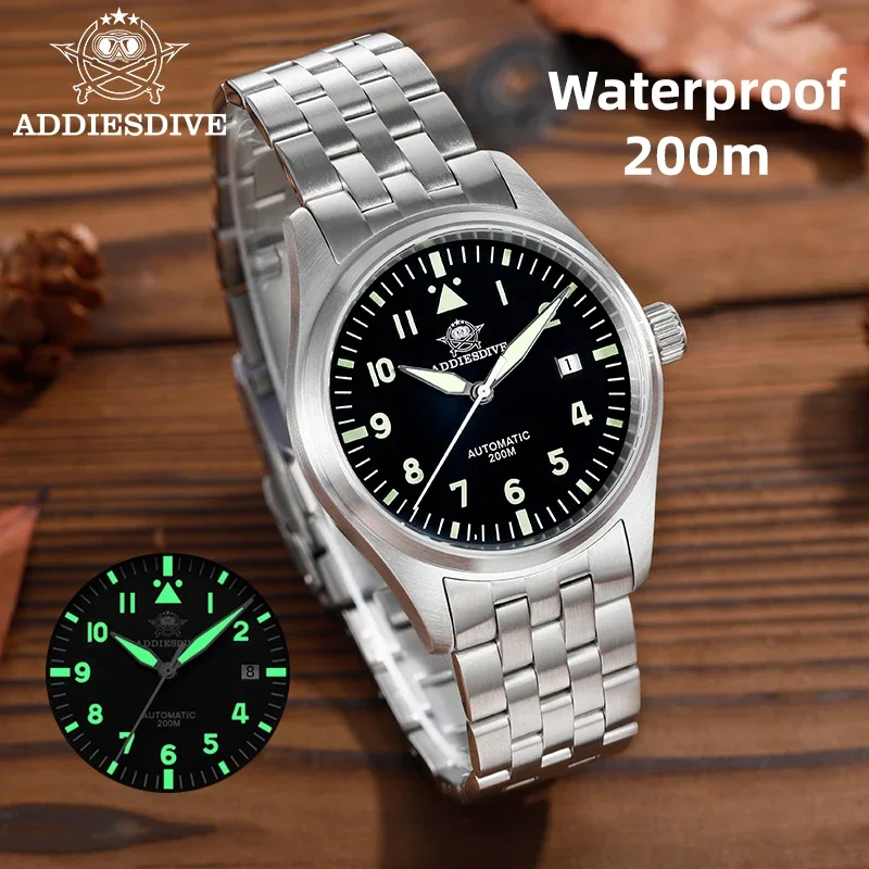 

ADDIESDIVE Mechanical Watches C3 Super Luminous 20Bar Waterproof Sapphire Glass Stainless Steel Men Wristwatch Retro Top Watch