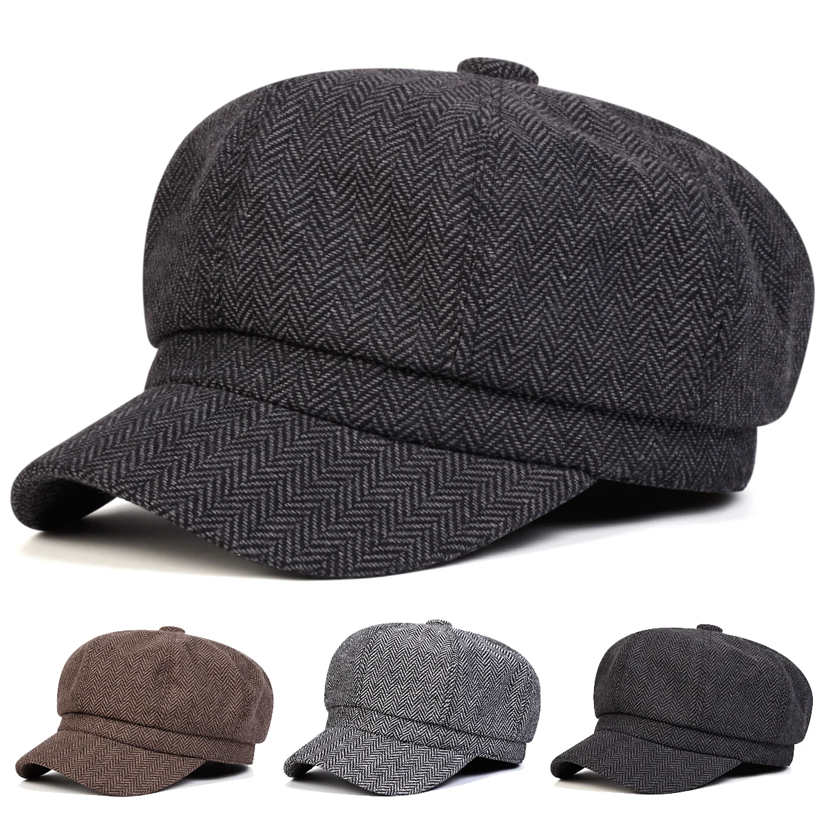 Unisex Herringbone Personality Newsboy Hat Spring Autumn Retro Beret Hats Wild Casual Hats Octagonal Cap