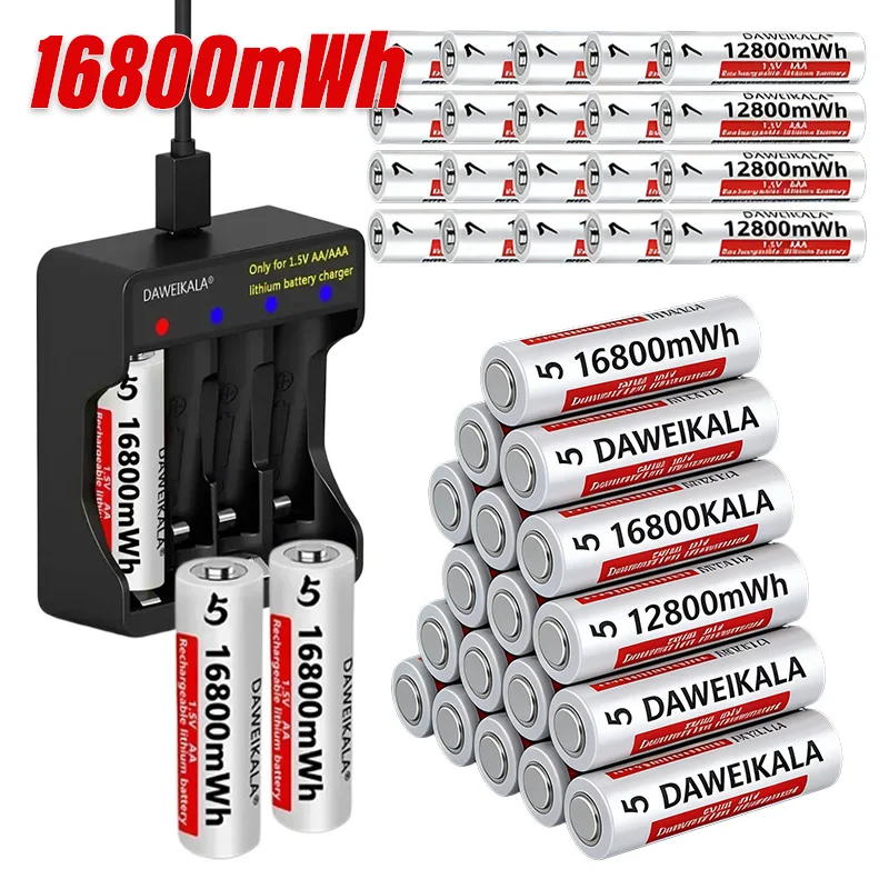 

Аккумуляторные батарейки AA 1.5V, литий-ионные батарейки AAA для пультов, мышей, фонариков, игровых приставок, электрических игрушек, перезаряжаемые батарейки