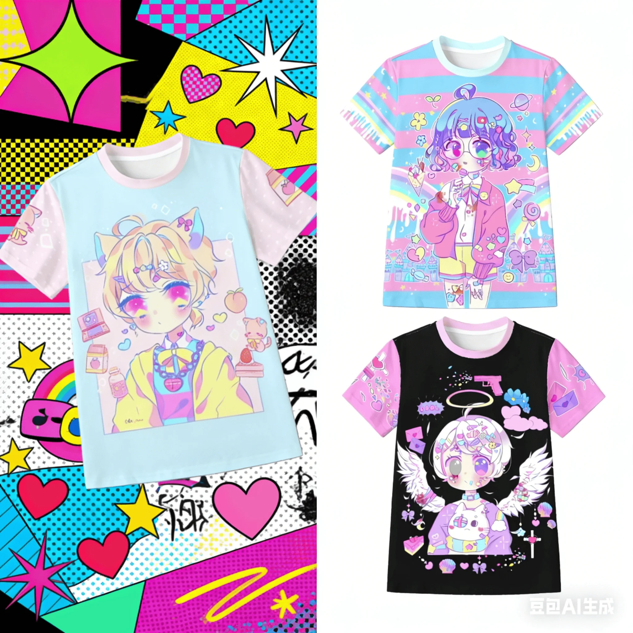 Sommerliches, süßes und niedliches Mädchen-T-Shirt im Street-Style, Y2K Harajuku, lebhaft, für Erwachsene/Kinder, lässig, sportlich, locker geschnitten