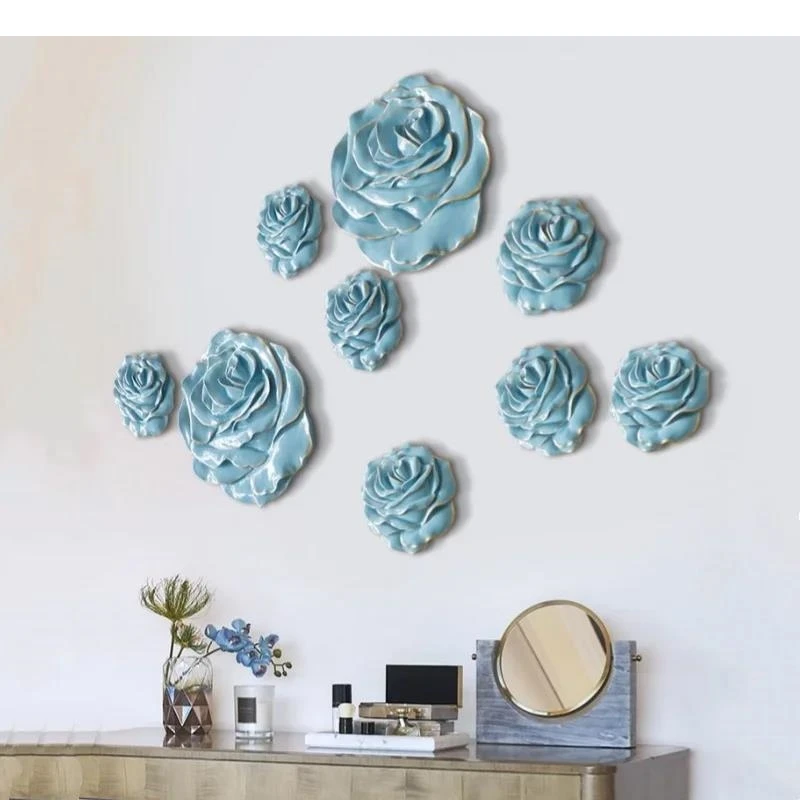 Background Wall Decoration Three-dimensional Flower Rose Pendant Golden Home Accessories Resin Ornament