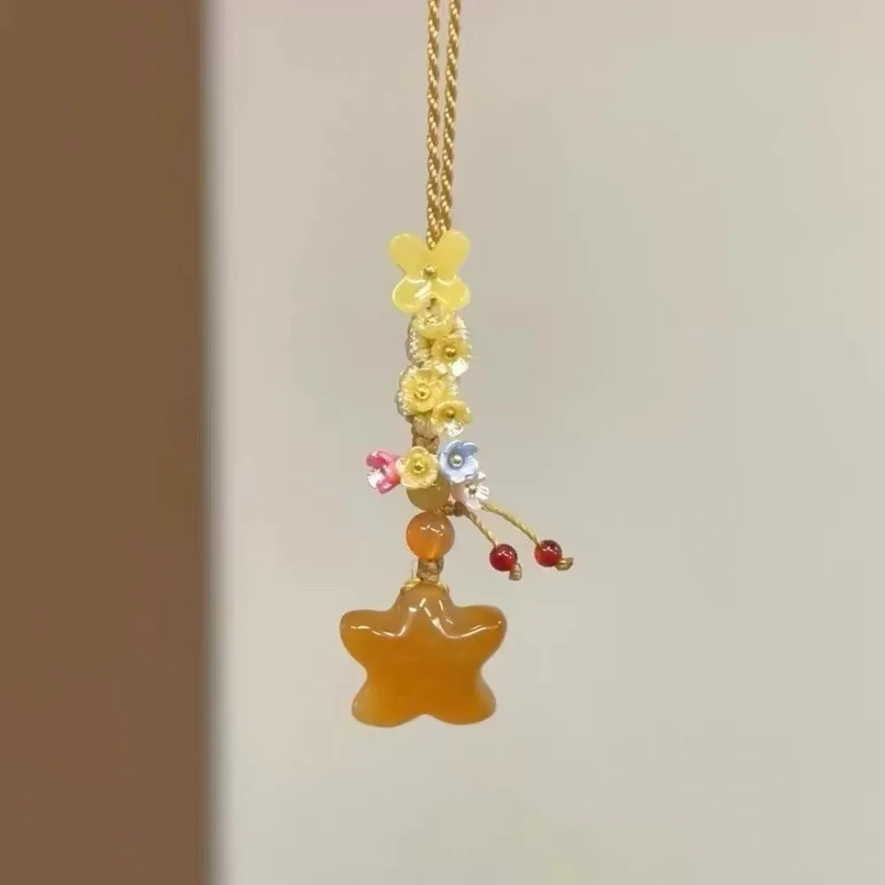

Sweet Cute Ice Transparent Star Flower Pendant Bowknot Hand Knitting Mobile Bag Pendant Resin Beaded Phone Strap Mobile Bag