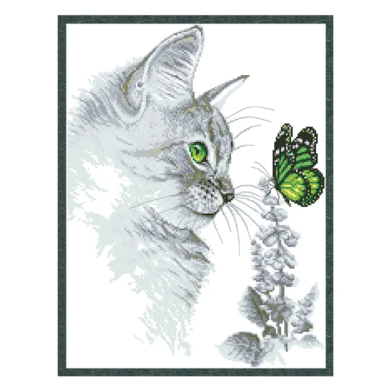 Cat and Butterfly Cross Stitch Pattern Kits Unprinte Canvas 11CT 14CT Needlework Sets DIY Animal Embroidery Home Decor Painting