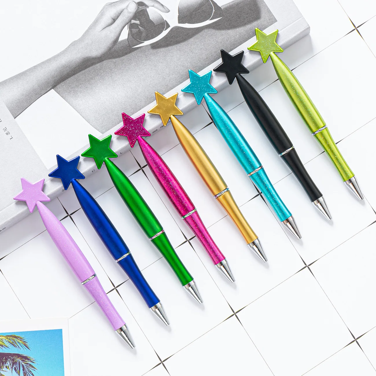 5Pcs Cute Cartoon Starry Plastic Ballpoint Pens for Students Writing Stationery Gift Advertising