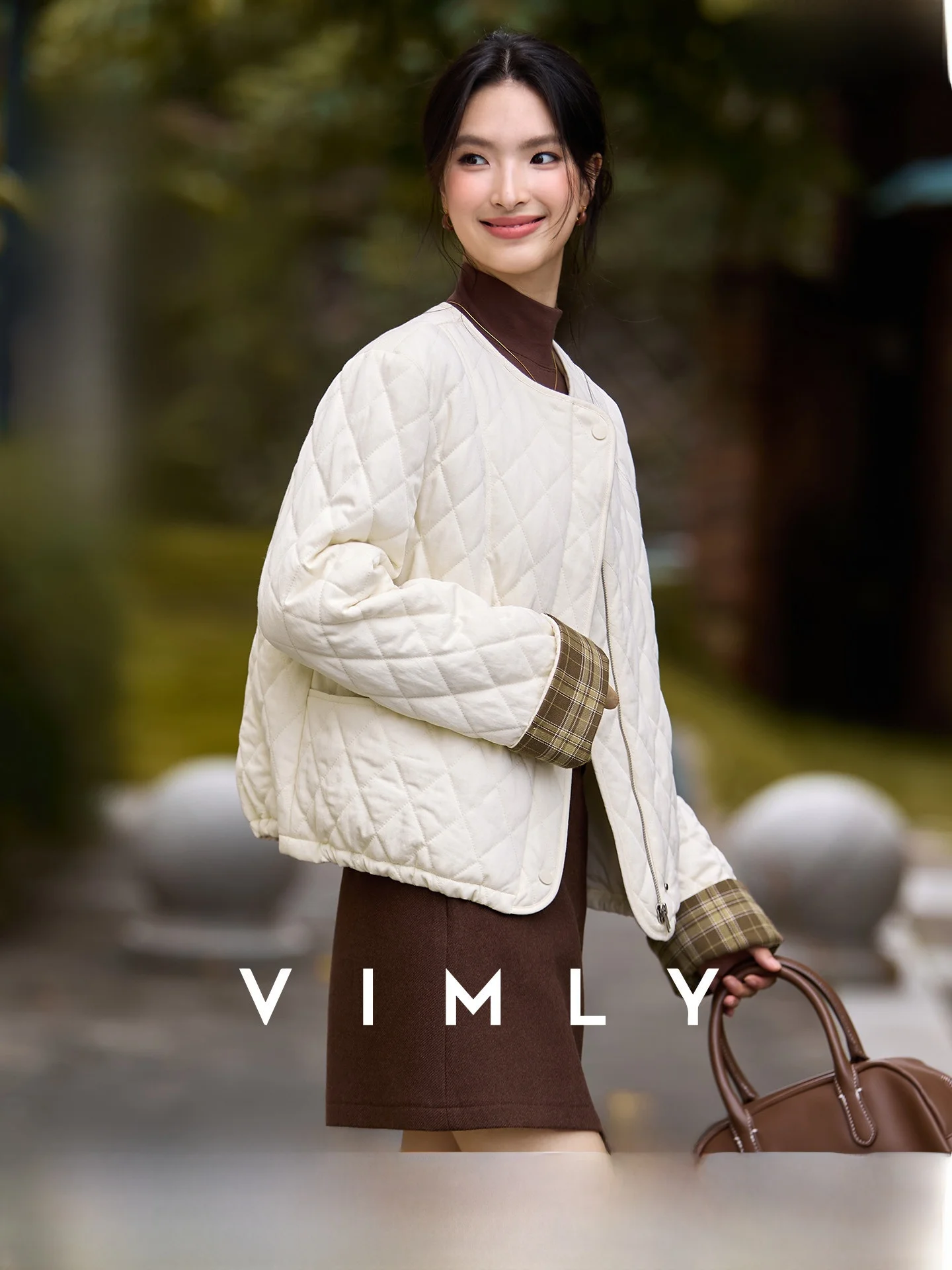 

Thiened Patchwork Sve Cotton Jaet Zipper round Ne ort Sle Commute Simple Sle Nylon Fabric for Autumn Winter