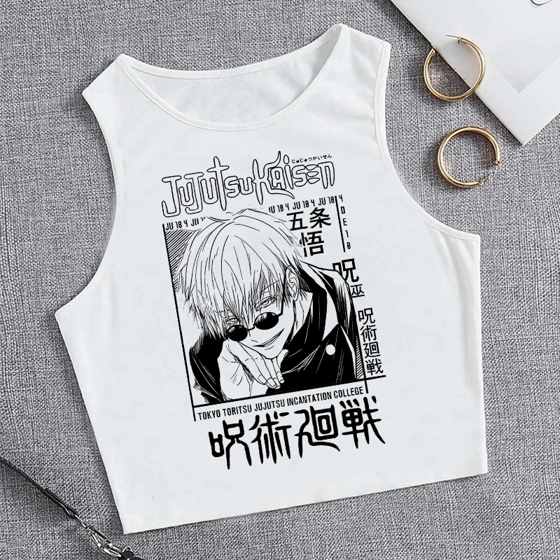 Crop Top Vest Tshirt Manga Tank Top Japanese Anime Jujutsu Kaisen T Shirt Gojo Satoru Tops Yuji Itadori Cropped Tees T-shirt