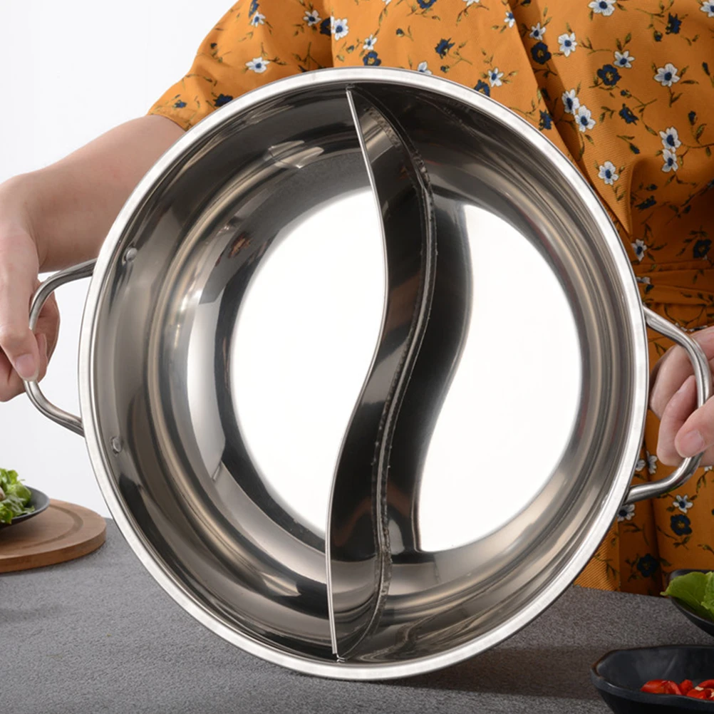 

Dual Flavor Stainless Steel Divided Hotpot 34Cm No Lid Induction Cookware For Home Restaurant Compact Space Saving Hot Pan Metal