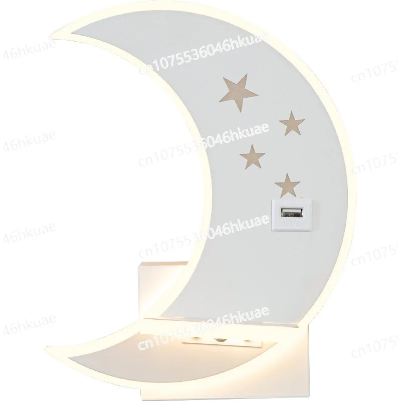 New Minimalist Modern Creative Wall Lamp Moon Star with USB Socket Bedroom Bedside Lamp Storage