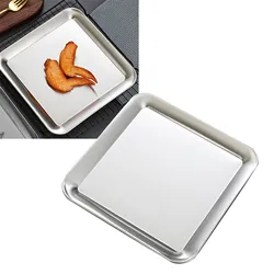 Serving Platter Square Stainless Steel Dish Tray Barbecue Plate Silver Color For Home