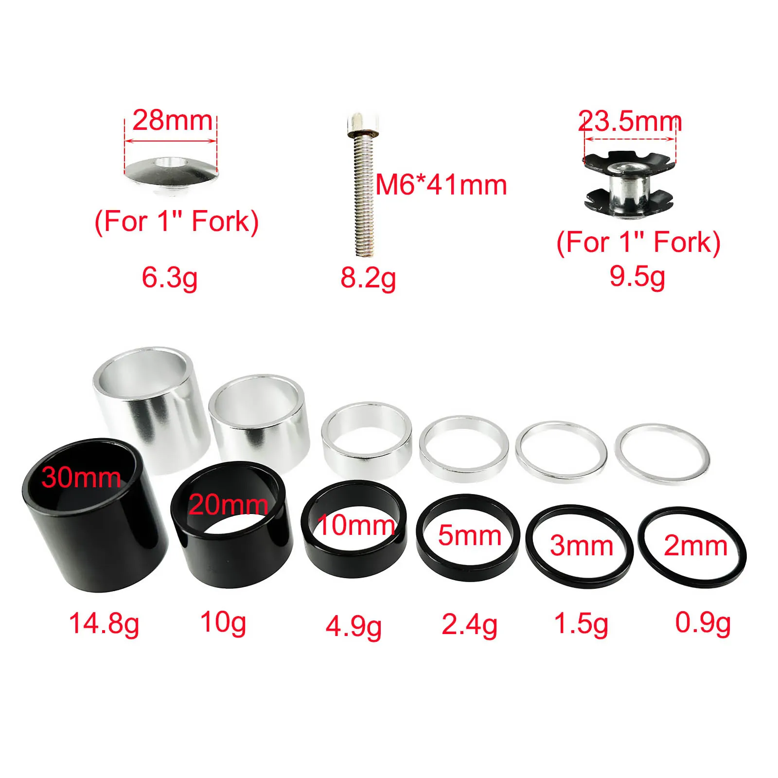 1INCH 25.4mm Retro Bike Headset Spacer 1 Inch Handlebar Stem Shim Fixed Gear Road Bike Fork Top Cap Star Nut 1" Washer Cover view 2