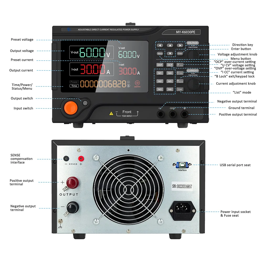 Laboratory desktop adjustable voltage regulator 60V 30A 1800W switch programmable DC power supply