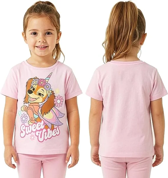 Paw Patrol Skye Girls' T-shirt Summer Cartoon Short Sleeve Top Children's Casual Clothing Flower Unicorn Print
