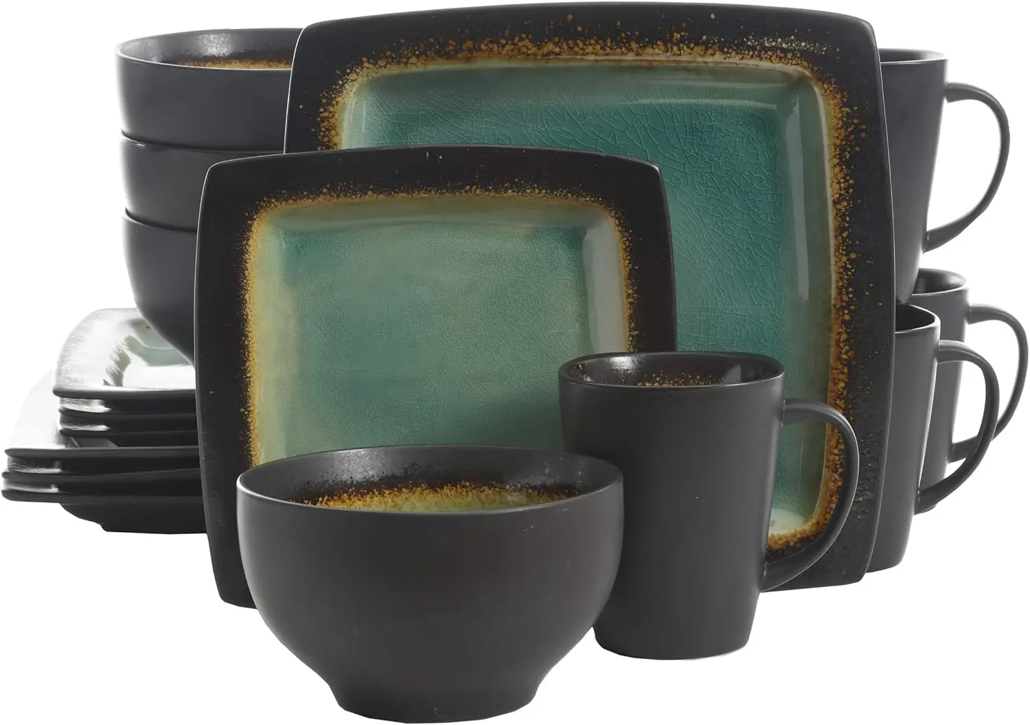 

Ocean Paradise Square Reactive Glaze Stoneware Dinnerware Set, Service for 4 (16pcs), Jade