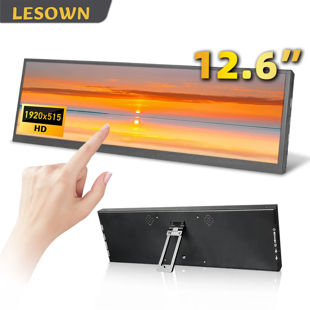 

LESOWN Raspberry Pi Monitor 12.6 Inch 1920x515 IPS Stretched Strip Display PC Hardware Monitor Monitor for Work Gaming Laptop