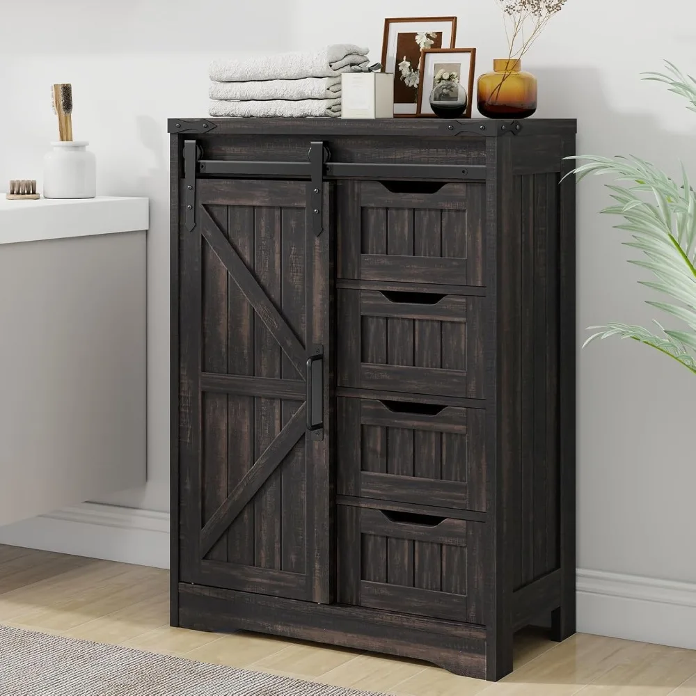 

Bathroom Storage Cabinet, Farmhouse Bathroom Floor Cabinet with 4 Drawers, Floor Storage Cabinet, Farmhouse Storage Cabinet for