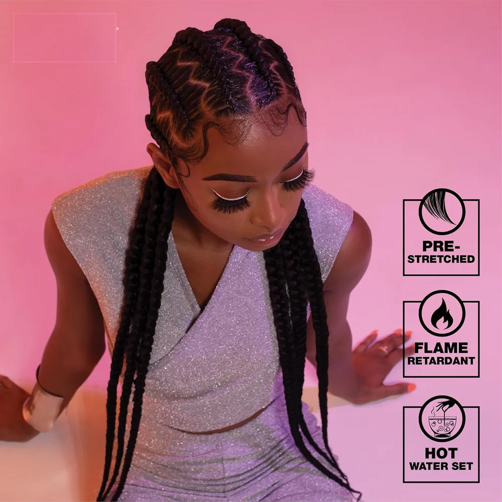 38 inch synthetic braid Soft Yaki Texture Hot Water Setting prestretched braid hair 4x braid for box braid and twists(1 pack, 4) image 3
