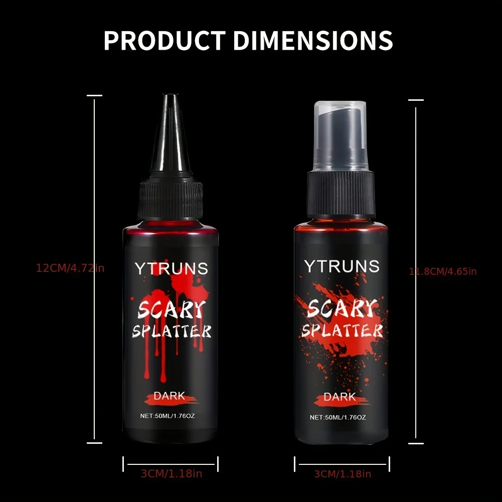 طقم مكياج دم مزيف للهالوين مكون من قطعتين - رذاذ دم مزيف 1.76 أونصة + دم نازف 1.76 أونصة، خاص واقعي وقابل للغسل