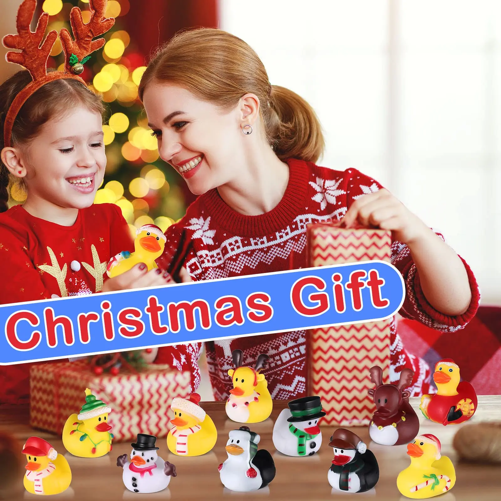 96PCS Christmas Rubber Duck Fun Bathtub Toys for kid Girl Boy Xmas Christmas Party Gift Birthday Baby Shower Summer Pool Activit