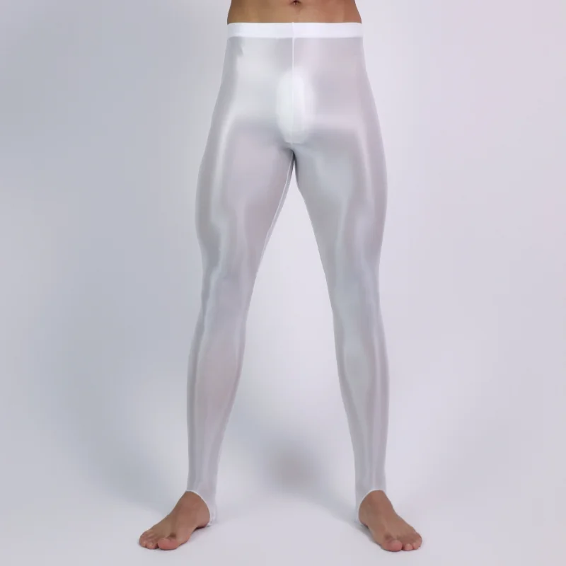 Men Leggings Sexy Shiny Glossy See Through Lingerie Silky Tight Elastic Bodybuilding Pants Skinny Soft Pouch Bottoms Trousers - view 2