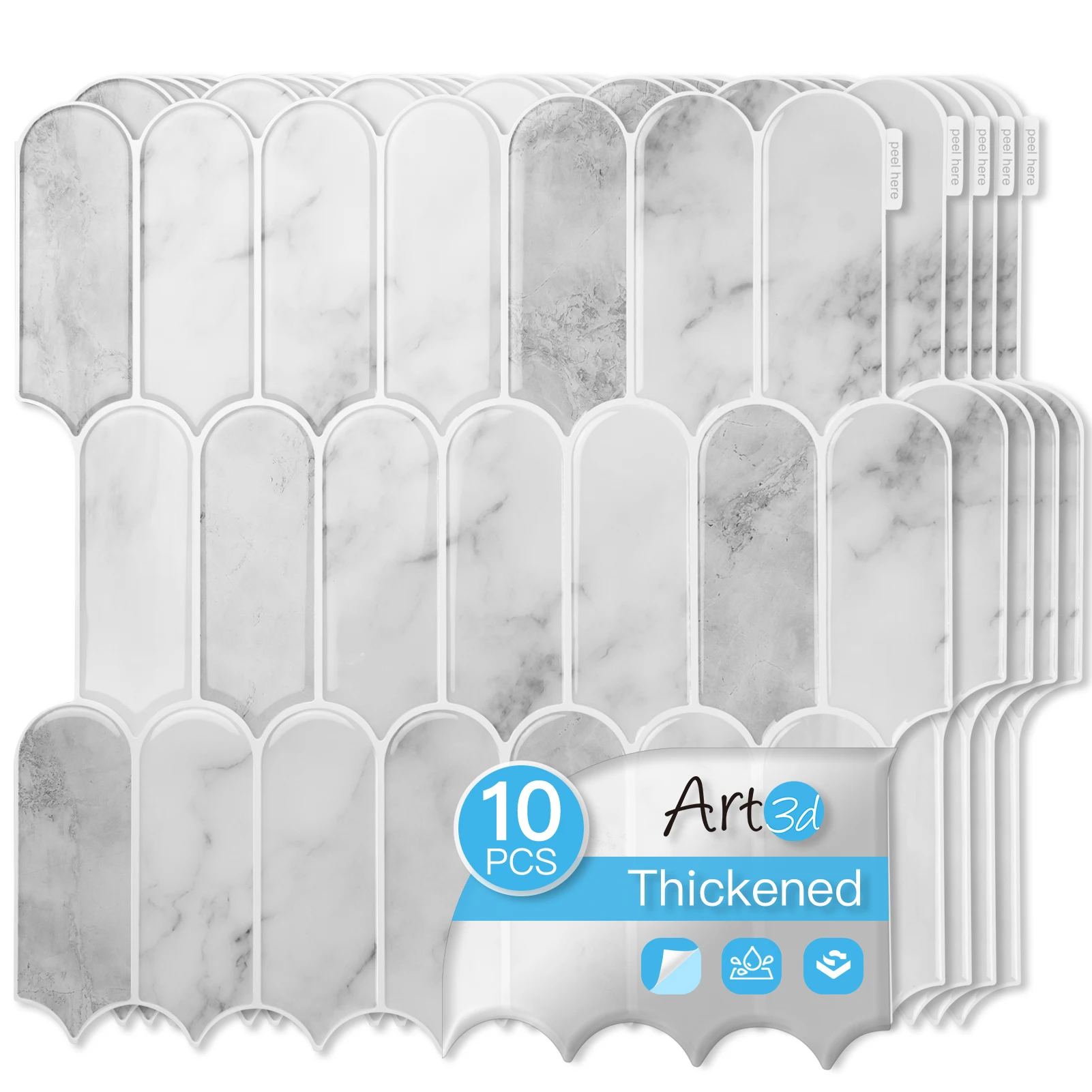 

Art3d 12 x 12 дюймов сверхмощный щиток для снятия и приклеивания, самоклеящаяся настенная плитка для декора кухни и ванной комнаты, 10 упаковок, серый мрамор