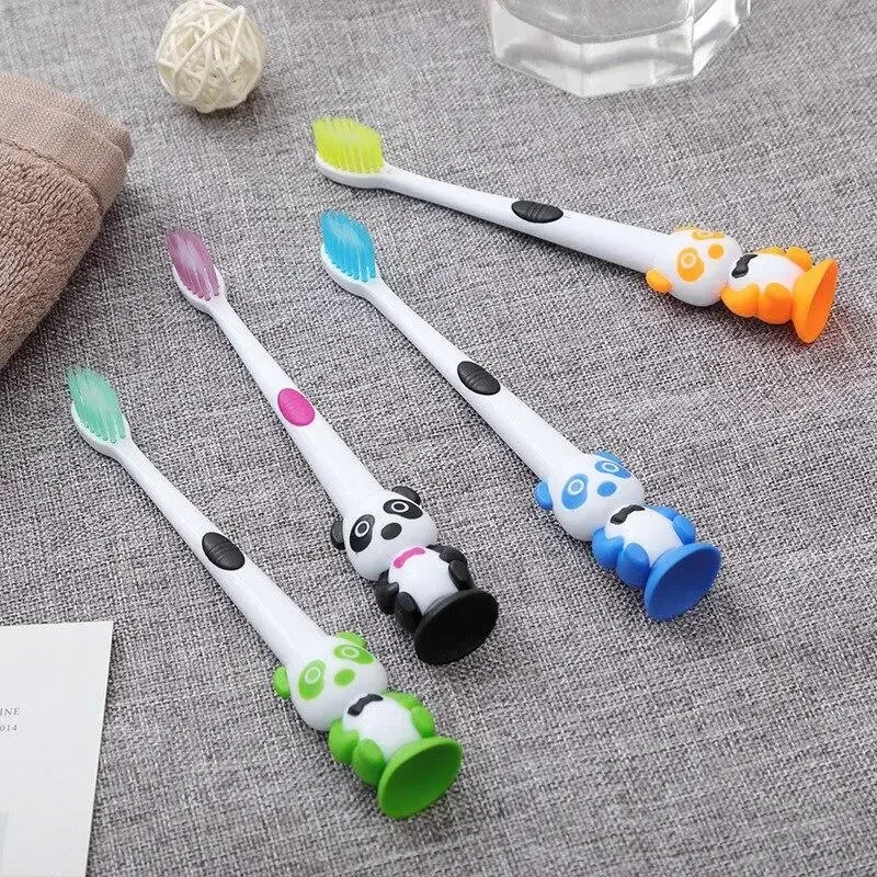 Cepillos de dientes de dibujos animados para niños, cepillo de dientes Kawaii, Panda, cerdas suaves, entrenamiento, niños, niñas, niños, niños, 3-12