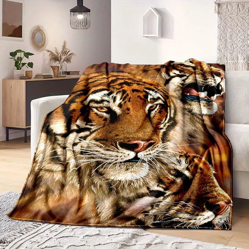 Painted tiger pattern digital-printed polyester Bedroom velvet flannel cover blanket Fleece soft sofa cover blankets for beds