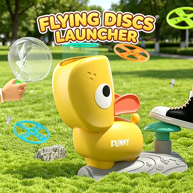 Lanceur de disques volants pour enfants, jeux sportifs intérieurs et extérieurs, machine de capture de disques volants, lanceur au pied, cadeau pour enfants
