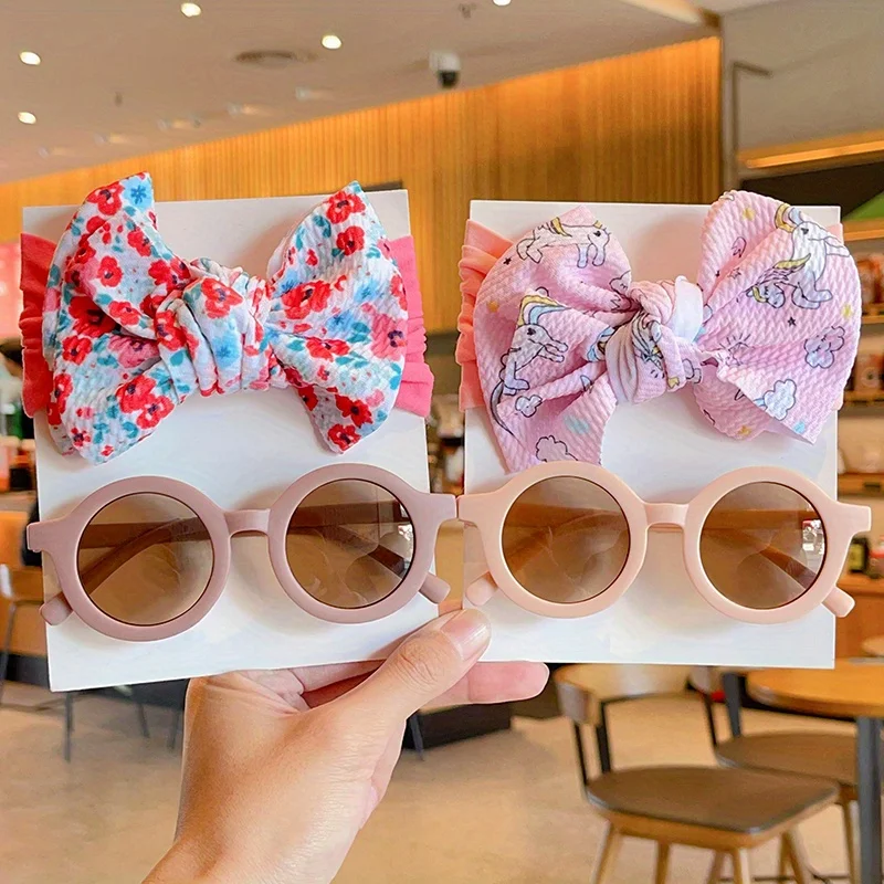 Haarband mit Schleife und Sonnenbrille-Set für Mädchen und Jungen, Blumendruck, Baby-Haarband, runde Sonnenbrille, Foto-Requisiten, Haaraccessoires 2026 – Detail 3